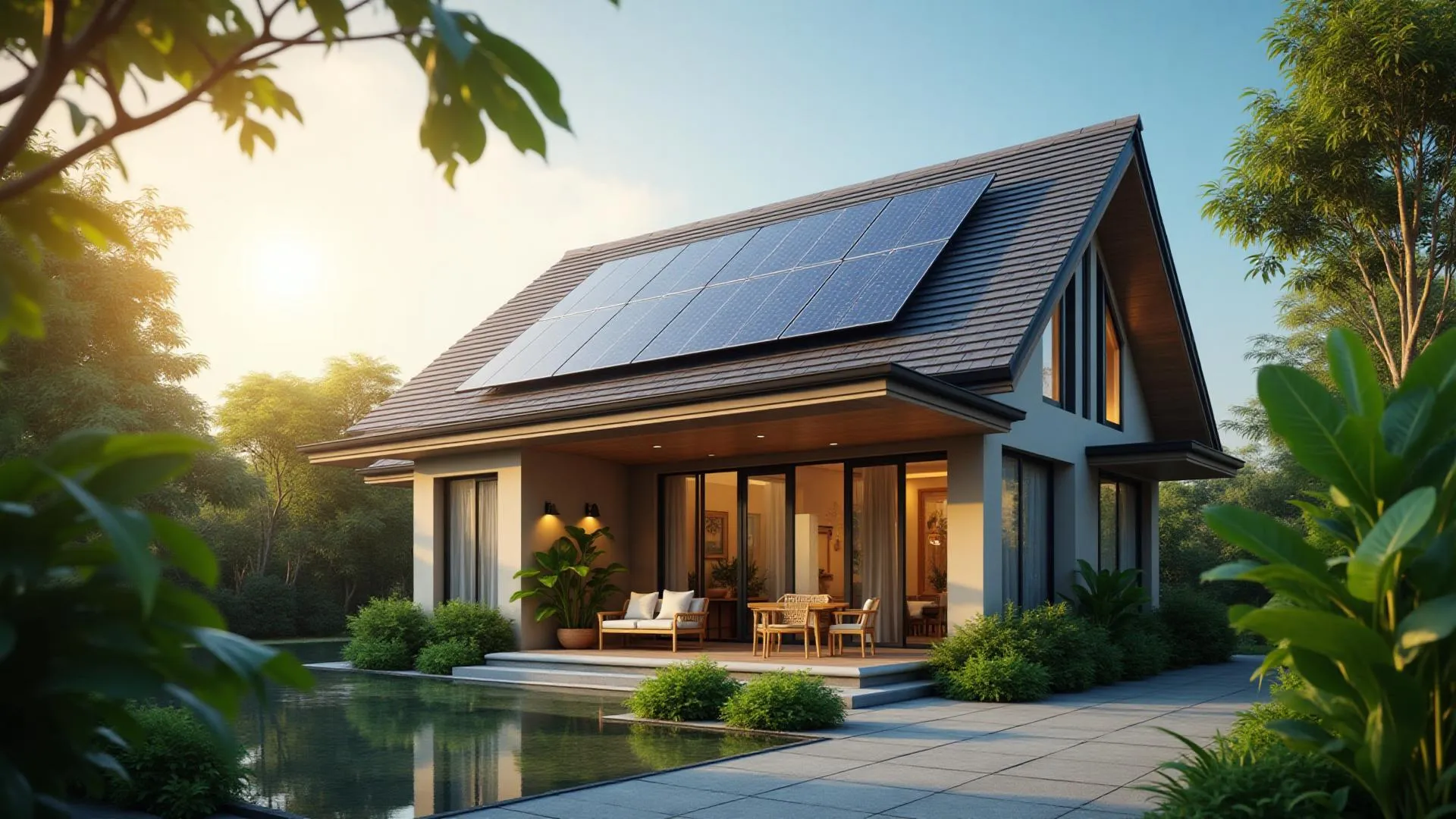 Solar panels on house roof